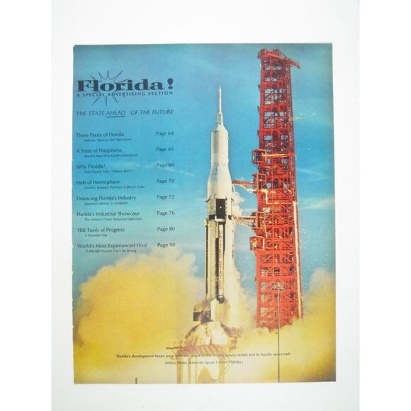 Vintage NASA Kennedy Space Florida Saturn Rocket Apollo Spacecraft Print Ad - Picture 1 of 2
